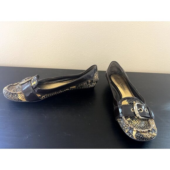 Arturo Chiang Yellow & Brown Snakeskin Flat Shoes 7.5 - Picture 7 of 13